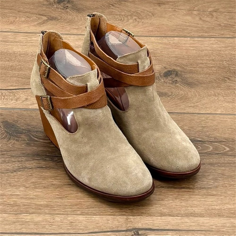 Kork-Ease Stina Women's Size 10 M Taupe Suede Boho Wedge Ankle Booties